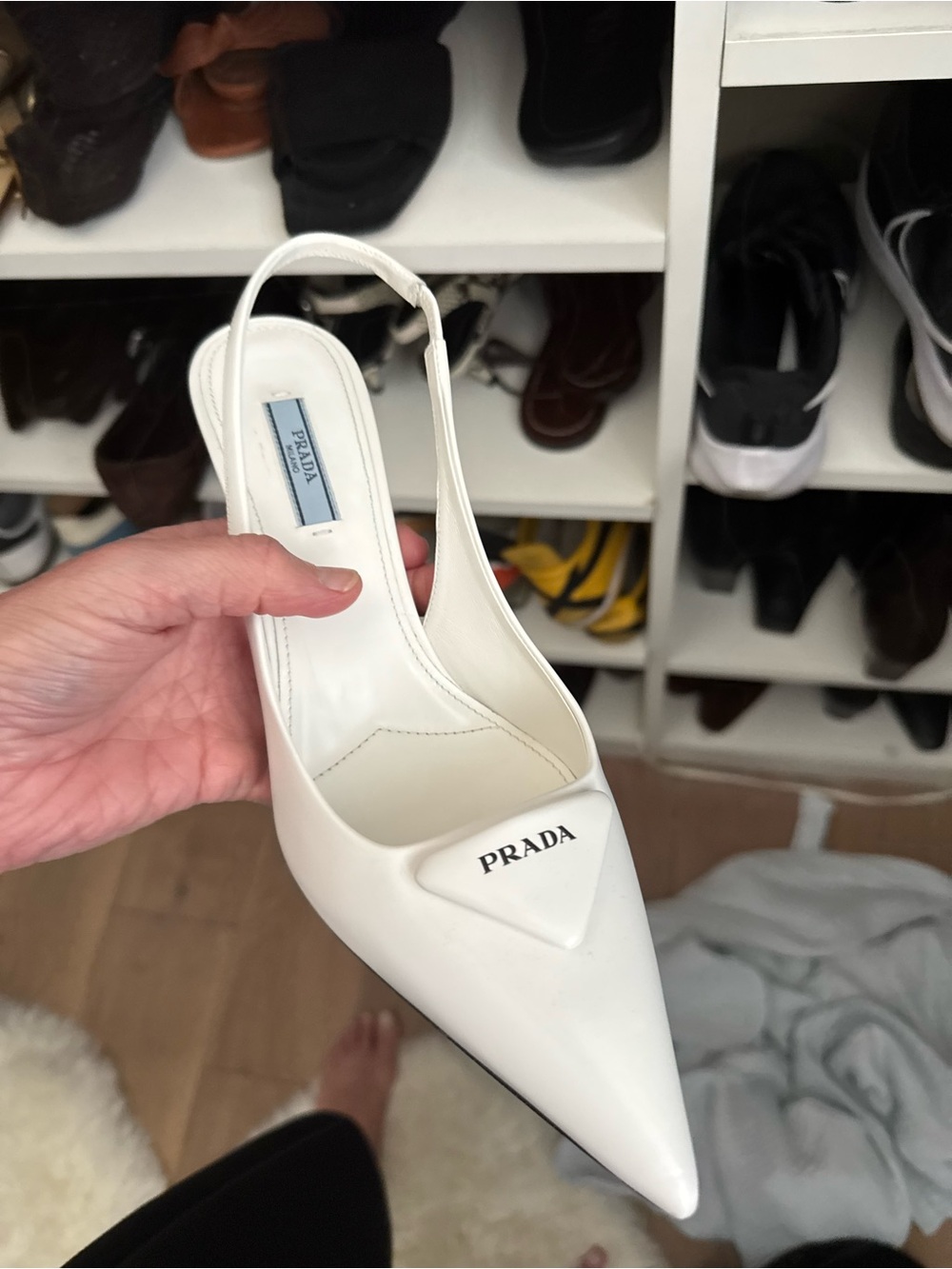 Prada White Patent Leather Pointed-Toe Slingback Pumps 38 1/2 - Picture 5 of 8